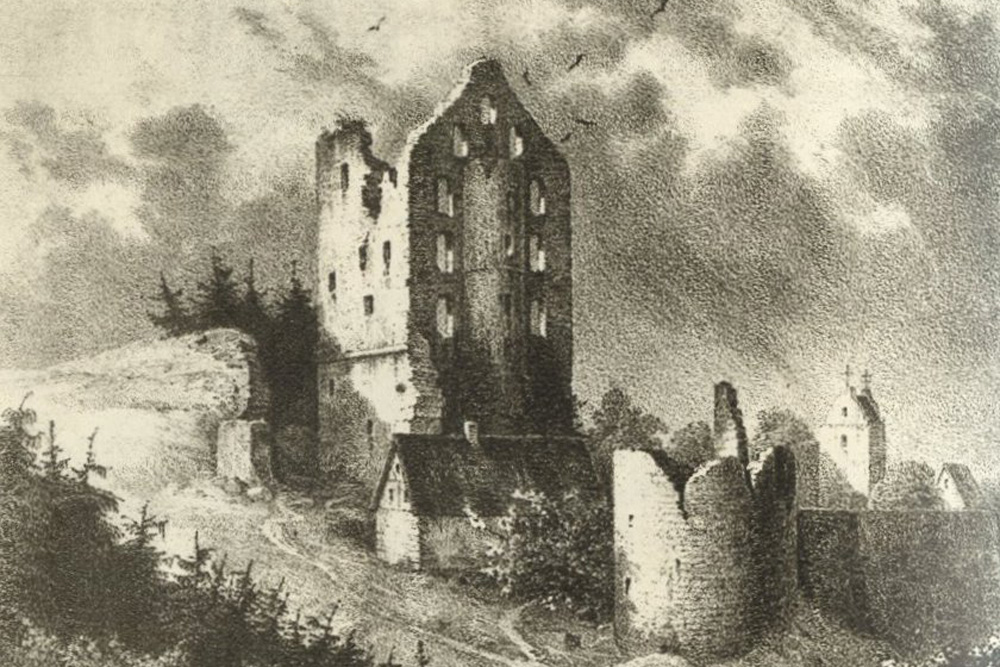 Burgruine Herrenzimmern (Untere Burg) im Landkreis Rottweil - Stahlstich, 1840
