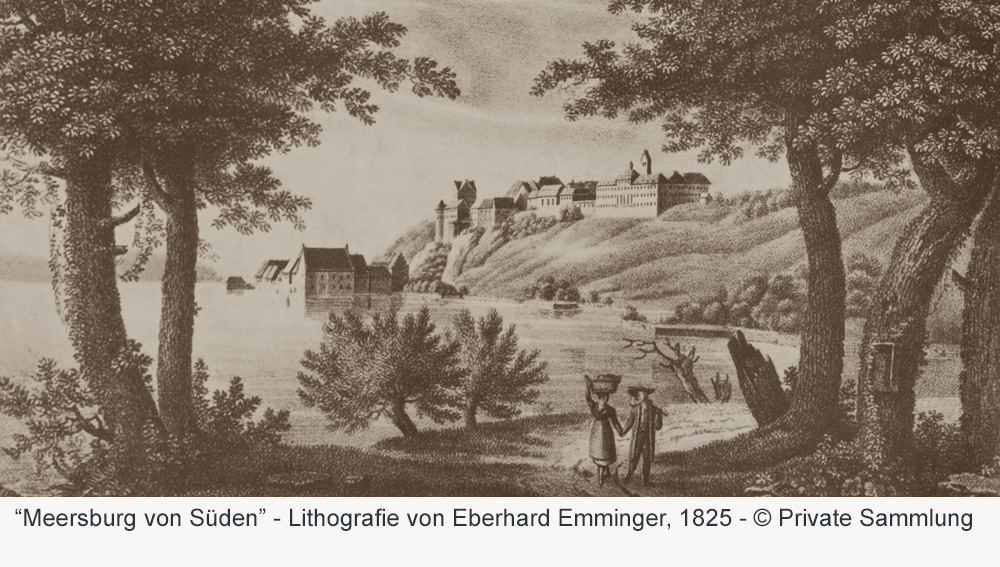 Neues Schloss Meersburg - Lithografie von Eberhard Emminger, 1825 Neues Schloss Meersburg im Bodenseekreis