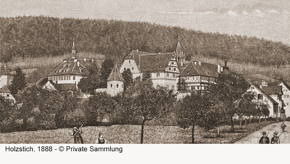 Schloss Bebenhausen (Kloster Bebenhausen) - Holzstich, 1888 Schloss Bebenhausen (Kloster Bebenhausen) im Landkreis Tübingen