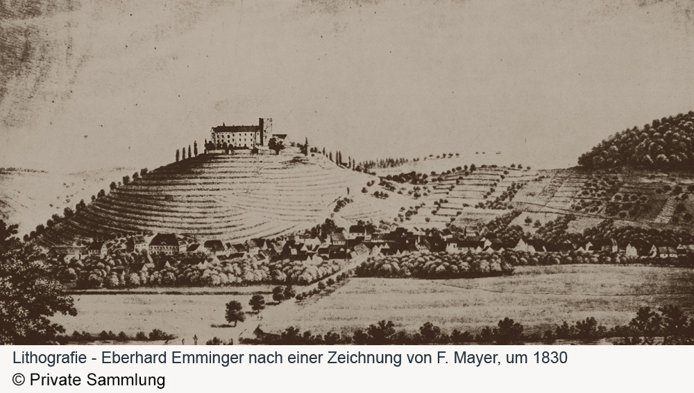 Burg Gamburg (Gamburg) - Lithografie nach einer Zeichnung von F. Mayer, um 1830 Burg Gamburg (Gamburg) im Main-Tauber-Kreis