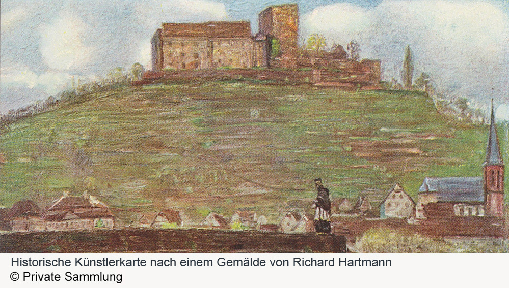 Burg Gamburg (Gamburg) - Künstlerkarte nach einem Gemälde von Richard Hartmann Burg Gamburg (Gamburg) im Main-Tauber-Kreis