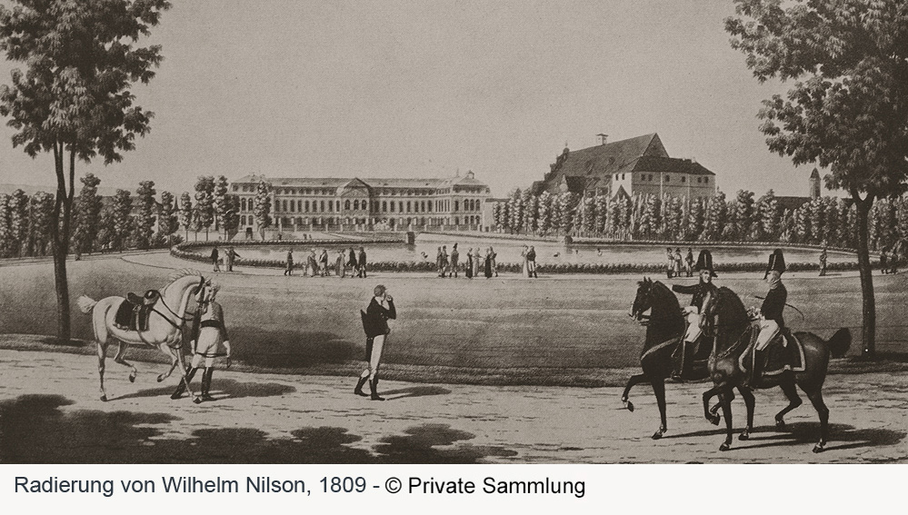 Neues Schloss Stuttgart - Radierung von Wilhelm Nelson, 1809 Neues Schloss Stuttgart in der Landeshauptstadt Stuttgart