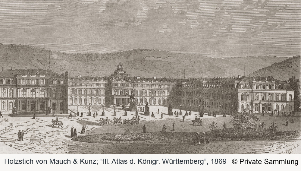 Neues Schloss Stuttgart - Holzstich, 1869 Neues Schloss Stuttgart in der Landeshauptstadt Stuttgart