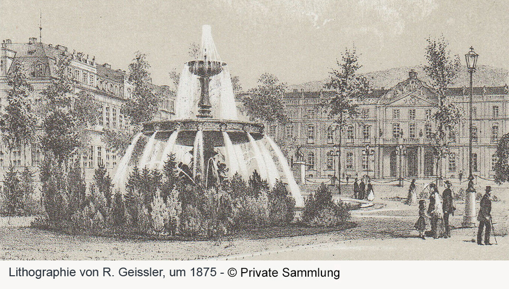 Neues Schloss Stuttgart - Lithografie von R. Geissler, 1875 Neues Schloss Stuttgart in der Landeshauptstadt Stuttgart