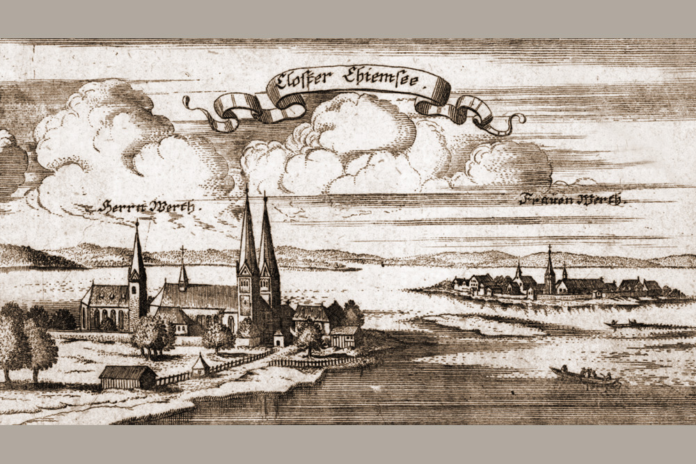 Kloster Herrenchiemsee (Herrenwörth – ehemaliges Benediktinerkloster und späteres Augustiner-Chorherren-Stift – Altes Schloss) im Landkreis Rosenheim