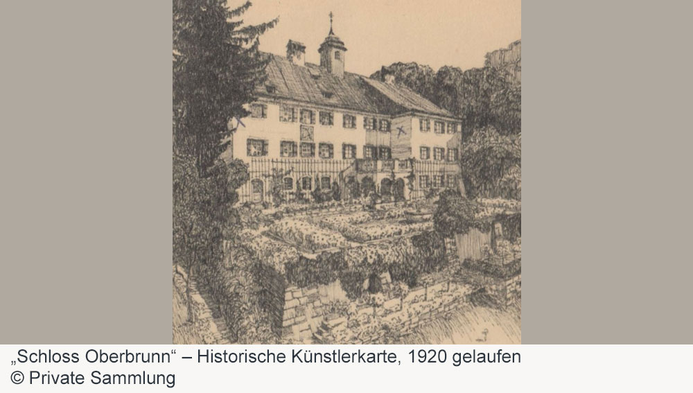 Schloss Oberbrunn (Prunn) – Historische Künstlerkarte, 1920 gelaufen Schloss Oberbrunn (Prunn) im Landkreis Traunstein