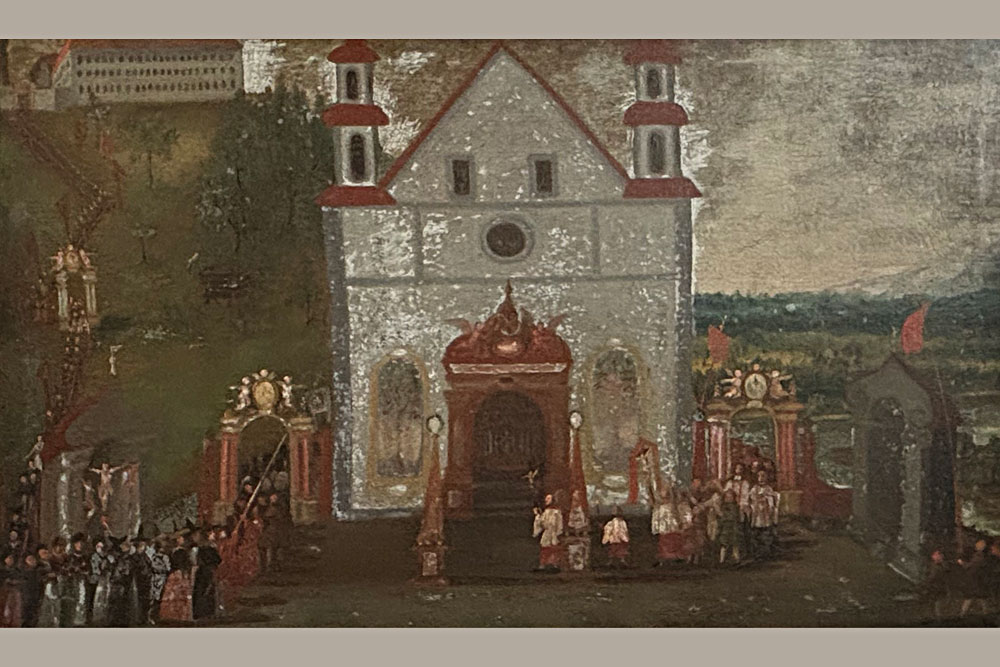 Stiftung Attl (ehemalige Benediktinerabtei Attel) - Gemälde mit Abbildung der Klosterkirche St. Michael Stiftung Attl (ehemalige Benediktinerabtei Attel) im Landkreis Rosenheim