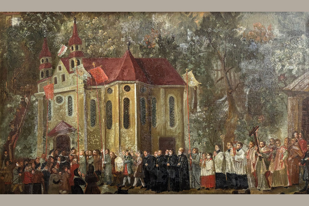 Stiftung Attl (ehemalige Benediktinerabtei Attel) - Gemälde mit Abbildung der Klosterkirche St. Michael Stiftung Attl (ehemalige Benediktinerabtei Attel) im Landkreis Rosenheim