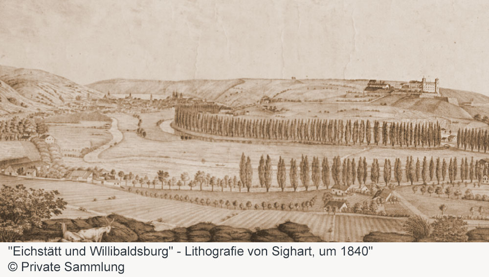 Willibaldsburg - Lithografie von Sighart, um 1840" Willibaldsburg im Landkreis Eichstätt