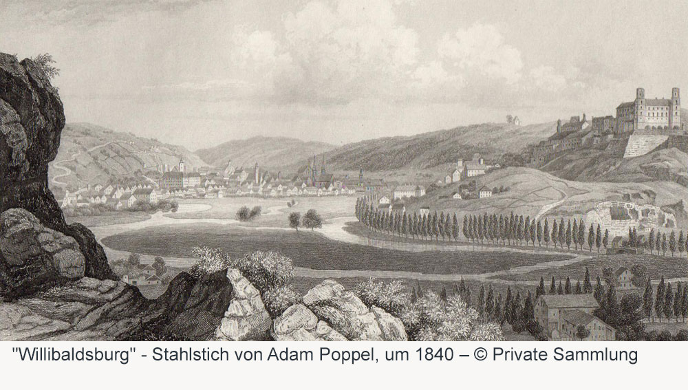 Willibaldsburg - Stahlstich von Adam Poppel, um 1840 Willibaldsburg im Landkreis Eichstätt