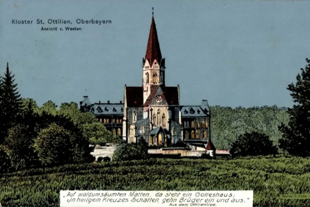 Erzabtei Sankt Ottilien (Kloster der Missionsbenediktiner) - Historische Künstlerkarte, 1911 gelaufen Erzabtei Sankt Ottilien (Kloster der Missionsbenediktiner) im Landkreis Landsberg am Lech