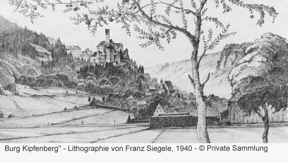 Burg Kipfenberg - Lithographie von Franz Siegele, 1940 Burg Kipfenberg im Landkreis Eichstätt