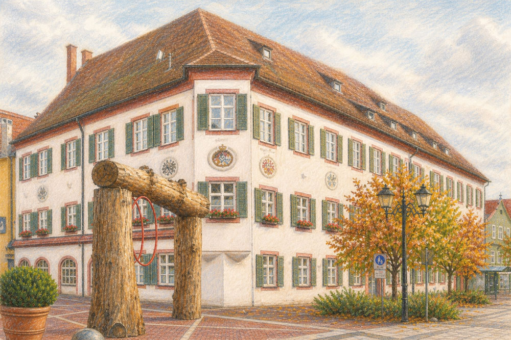 Stadtresidenz Erding (Adelssitz Grafenstock) - Pastellzeichnung Stadtresidenz Erding (Adelssitz Grafenstock) im Landkreis Erding