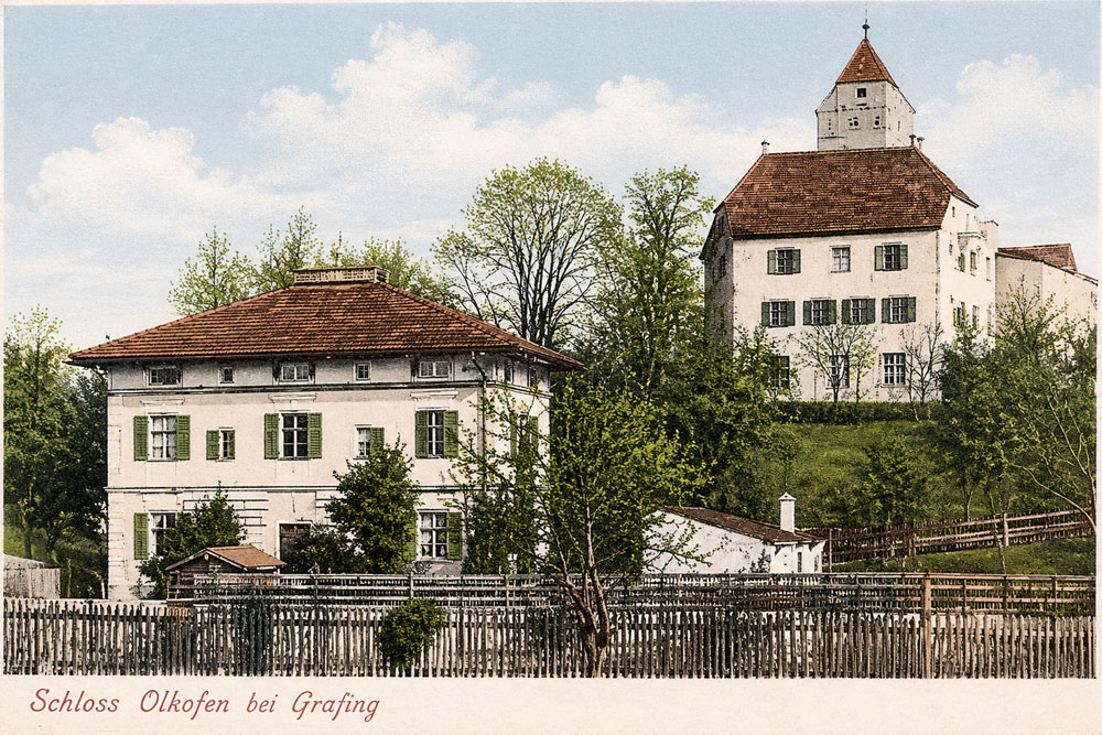 Burg Elkofen (Schloss Elkofen, Unterelkofen, Ölkofen) - Historische kolorierte Ansichtskarte, 1901 gelaufen Burg Elkofen (Schloss Elkofen, Unterelkofen, Ölkofen) im Landkreis Ebersberg
