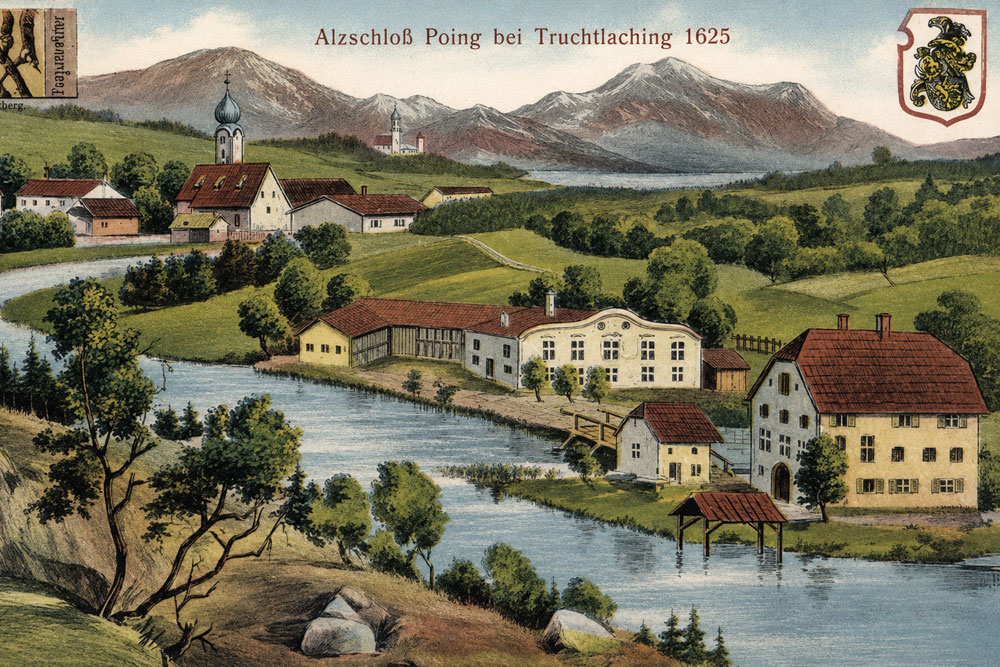 Burg Poing (Veste Poygen, Alzschloss) - „Alzschloss Poing“ – Historische Künstlerkarte, 1915 gelaufen Burg Poing (Veste Poygen, Alzschloss) im Landkreis Traunstein