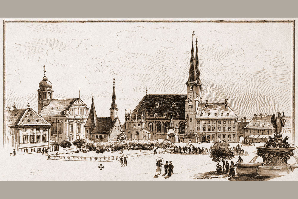Königshof Altötting - Gnadenkapelle – Holzstich aus Die Gartenlaube, 1886 nach einer Originalzeichnung von R. Püttner Königshof Altötting im Landkreis Altötting
