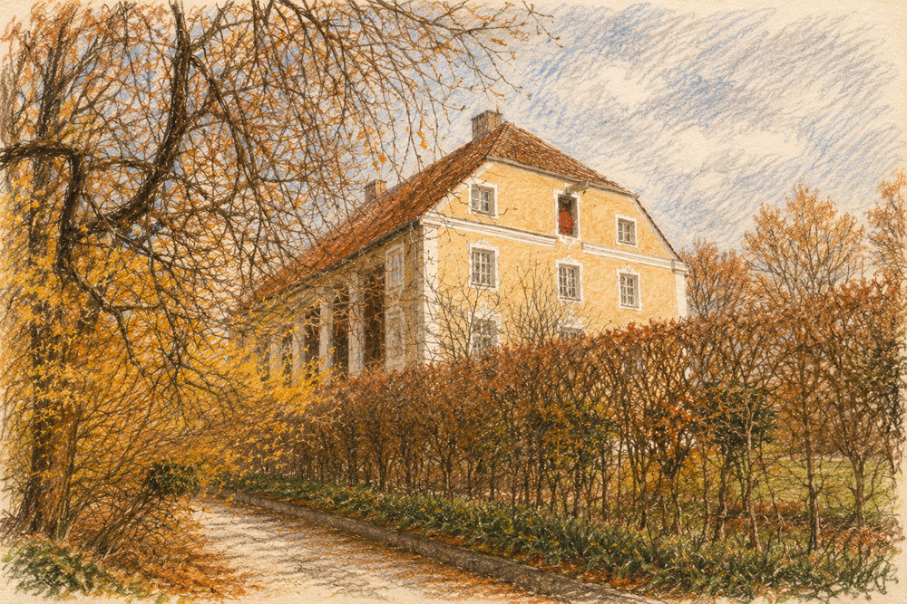 Schloss Haindlfing - Pastellzeichnung Schloss Haindlfing im Landkreis Freising