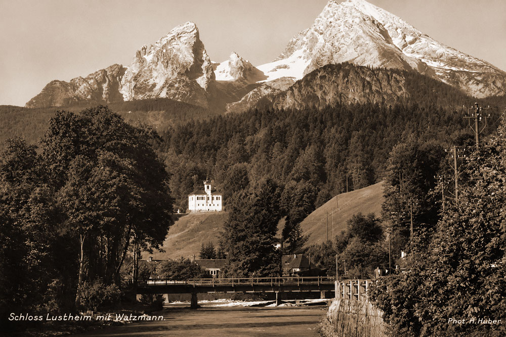 Schloss Lustheim (Berchtesgaden) - Historische Echtfotokarte Schloss Lustheim (Berchtesgaden) im Landkreis Berchtesgadener Land