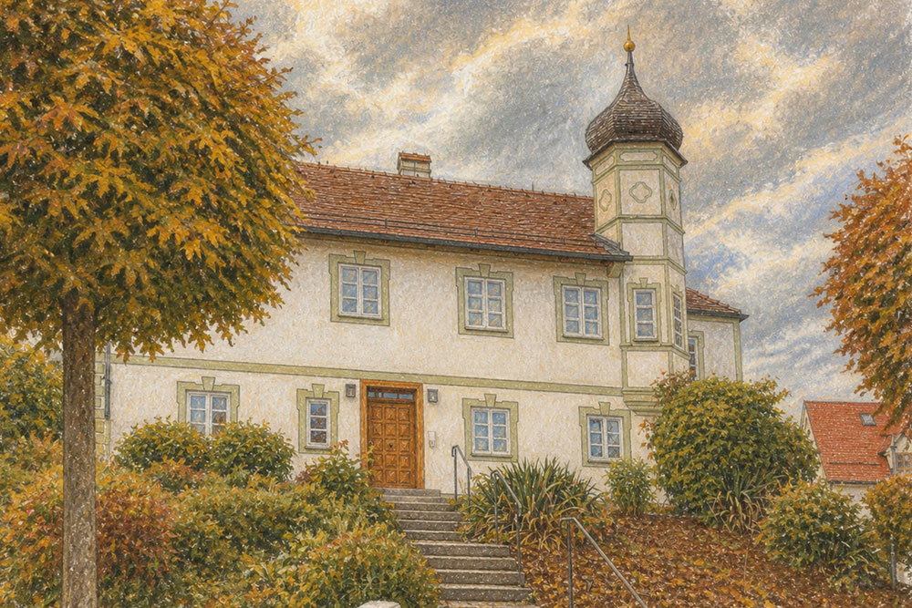 Schloss Pfaffenhofen (an der Glonn) - Pastellzeichnung Schloss Pfaffenhofen (an der Glonn) im Landkreis Dachau