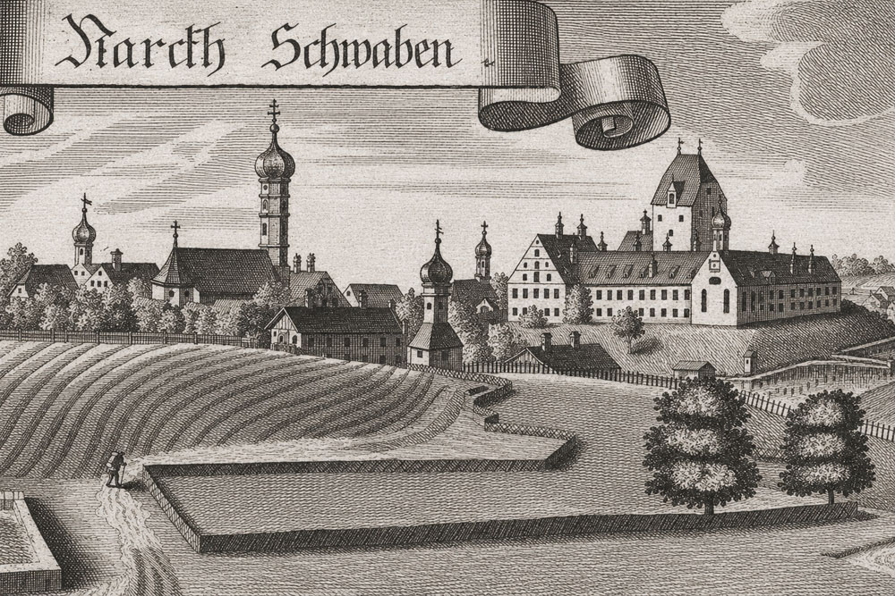 Schloss Schwaben – Kupferstich von Michael Wening aus der „Historico topographica descriptio Bavariae“, 1701 Schloss Schwaben im Landkreis Ebersberg
