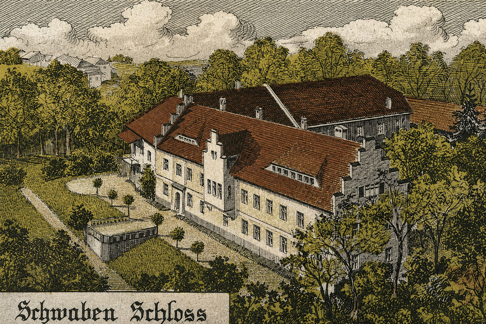 Schloss Schwaben - Historische Künstlerkarte, 1919 gelaufen Schloss Schwaben im Landkreis Ebersberg