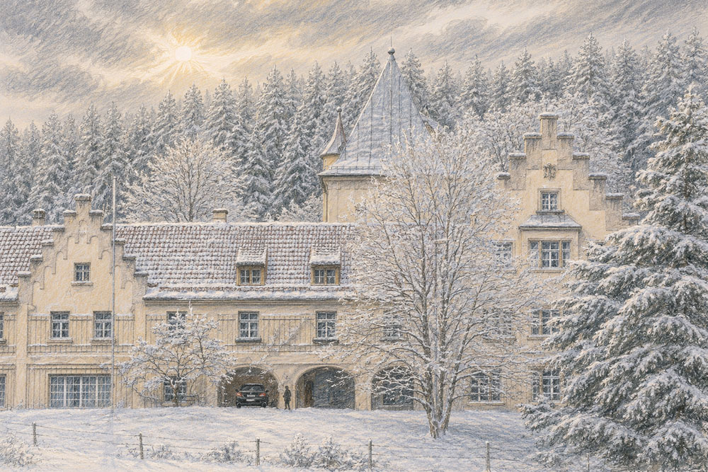 Schloss Wengwies - Pastellzeichnung Schloss Wengwies im Landkreis Garmisch-Partenkirchen