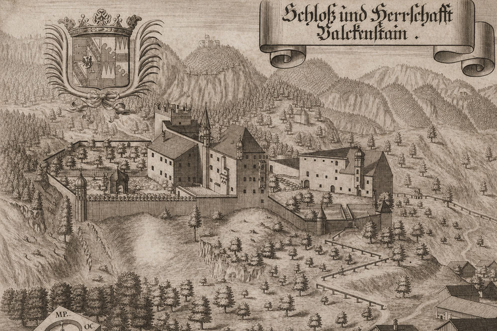 Burg Unter-Falkenstein (Flintsbach am Inn) (Neu-Falkenstein) – Kupferstich von Michael Wening, 1701 Burg Unter-Falkenstein (Flintsbach am Inn) (Neu-Falkenstein) im Landkreis Rosenheim