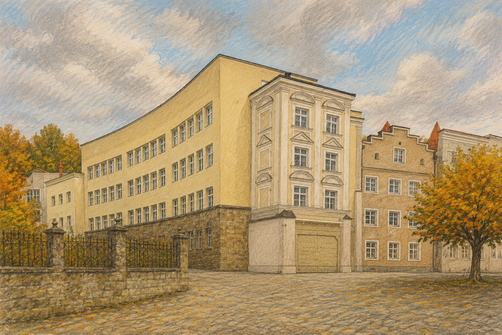 Adelssitz Burghausen - Pastellzeichnung Adelssitz Burghausen im Landkreis Altötting