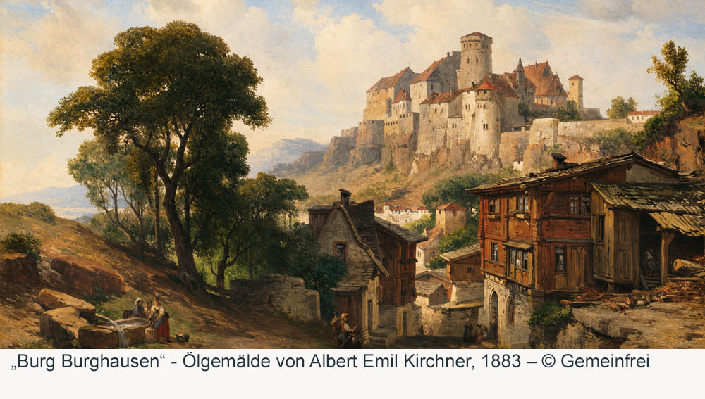 Burg zu Burghausen - Ölgemälde von Albert Emil Kirchner, 1883 Burg zu Burghausen im Landkreis Altötting