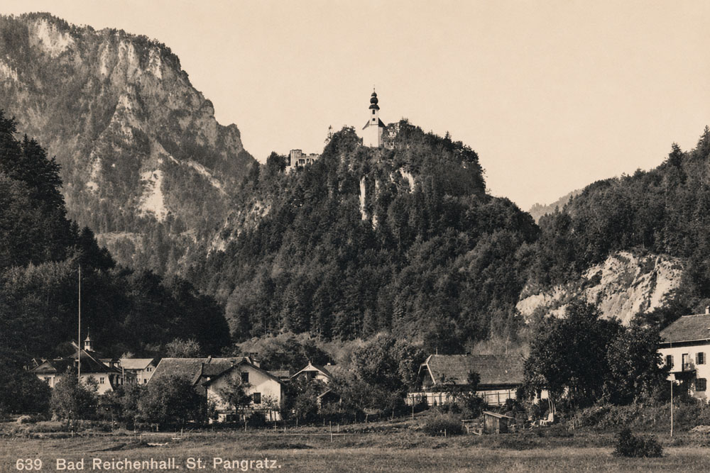 Burgruine Karlstein - Historische Echtfotokarte, um 1920 Burgruine Karlstein im Landkreis Berchtesgadener Land