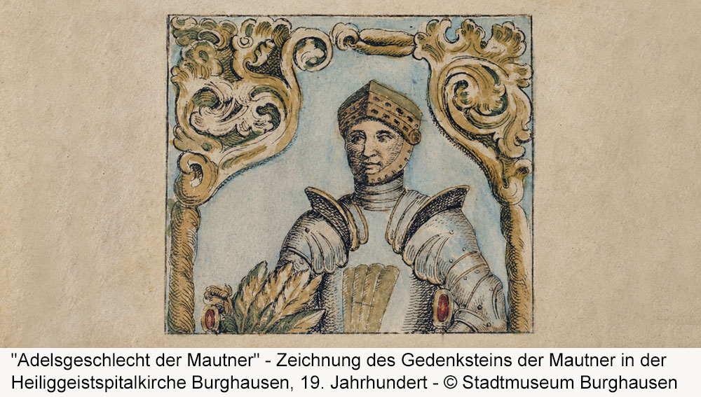 Mautnerschloss Burghausen - Zeichnung des Gedenksteins der Mautner in der Heiliggeistspitalkirche Burghausen, 19. Jahrhundert Mautnerschloss Burghausen im Landkreis Altötting