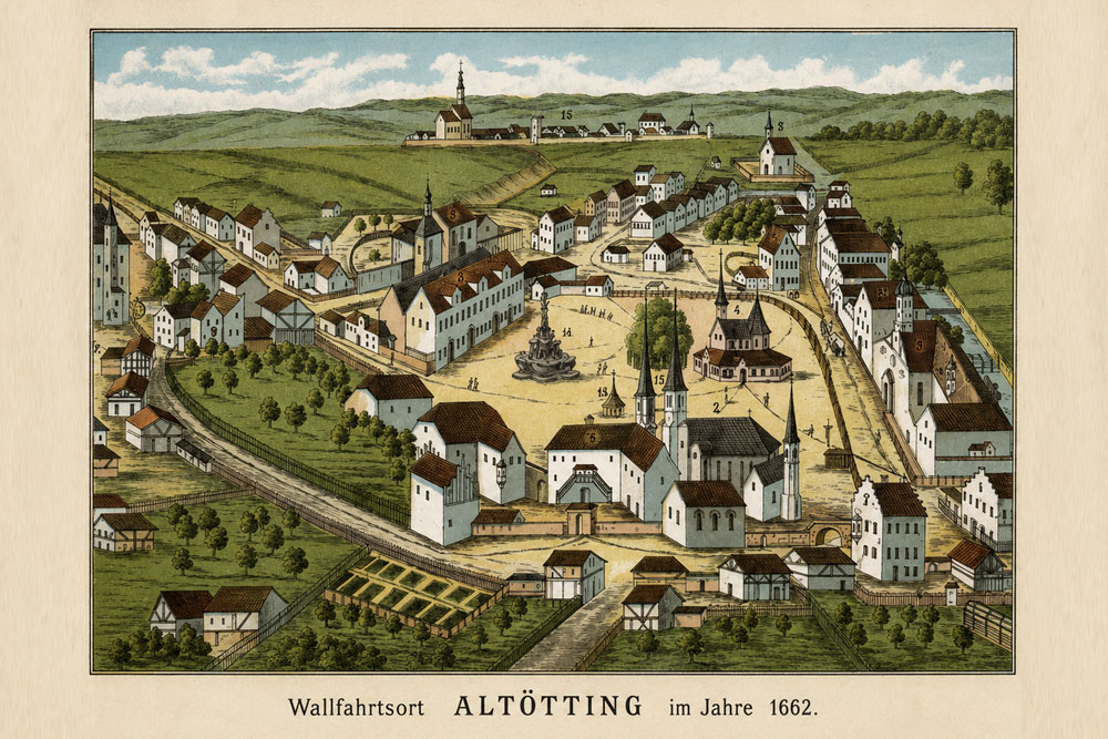 Kapuzinerkloster Altötting (ehemaliges Kloster der Franziskaner-Reformaten) – Historische Ansichtskarte, 1901 gelaufen Kapuzinerkloster Altötting (ehemaliges Kloster der Franziskaner-Reformaten) im Landkreis Altötting
