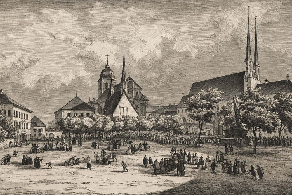 Kapuzinerkloster Altötting (ehemaliges Kloster der Franziskaner-Reformaten) - Lithographie von Peter Herwegen, um 1850 Kapuzinerkloster Altötting (ehemaliges Kloster der Franziskaner-Reformaten) im Landkreis Altötting