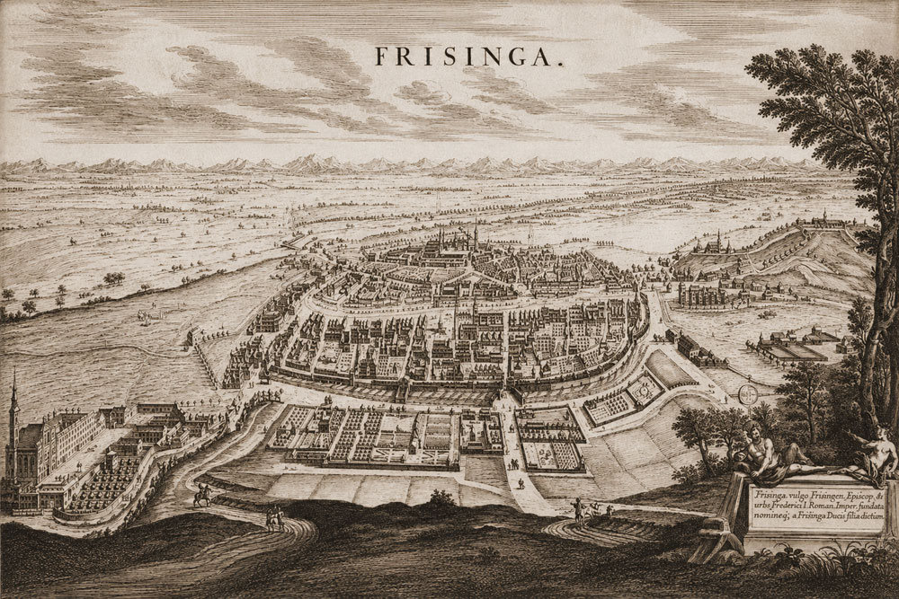 Stadtbefestigung Freising – Kupferstich von Jean-Claude Sarron, um 1724 Stadtbefestigung Freising im Landkreis Freising