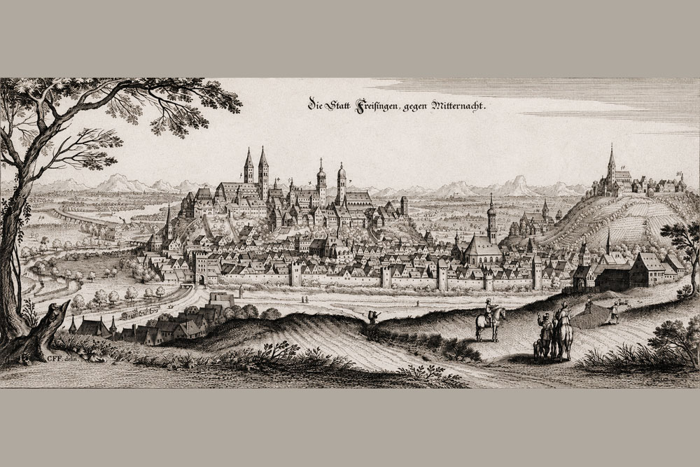 Stadtbefestigung Freising – Kupferstich von Matthäus Merian aus „Topographia Sueviae“, 1644 Stadtbefestigung Freising im Landkreis Freising