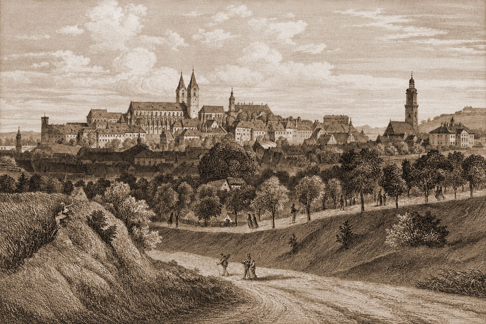Stadtbefestigung Freising – Stahlstich, 1870 Stadtbefestigung Freising im Landkreis Freising