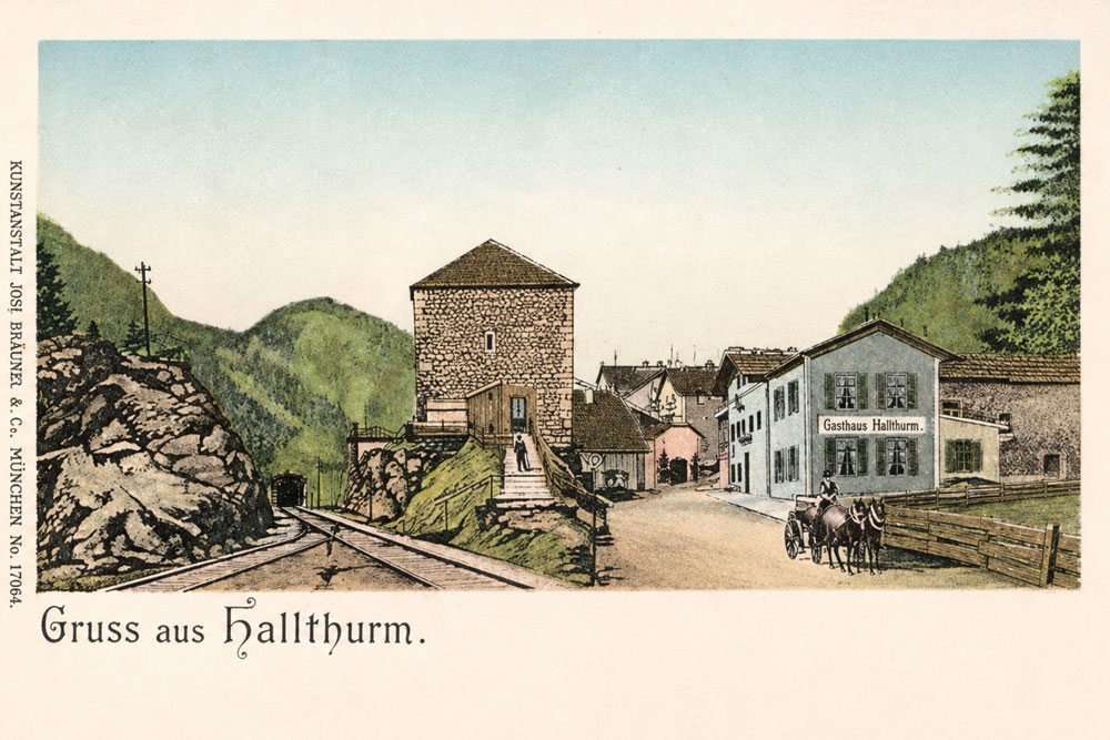 Turm Hallthurm (Hallturm) - Historische Künstlerkarte, 1900 gelaufen Turm Hallthurm (Hallturm) im Landkreis Berchtesgadener Land