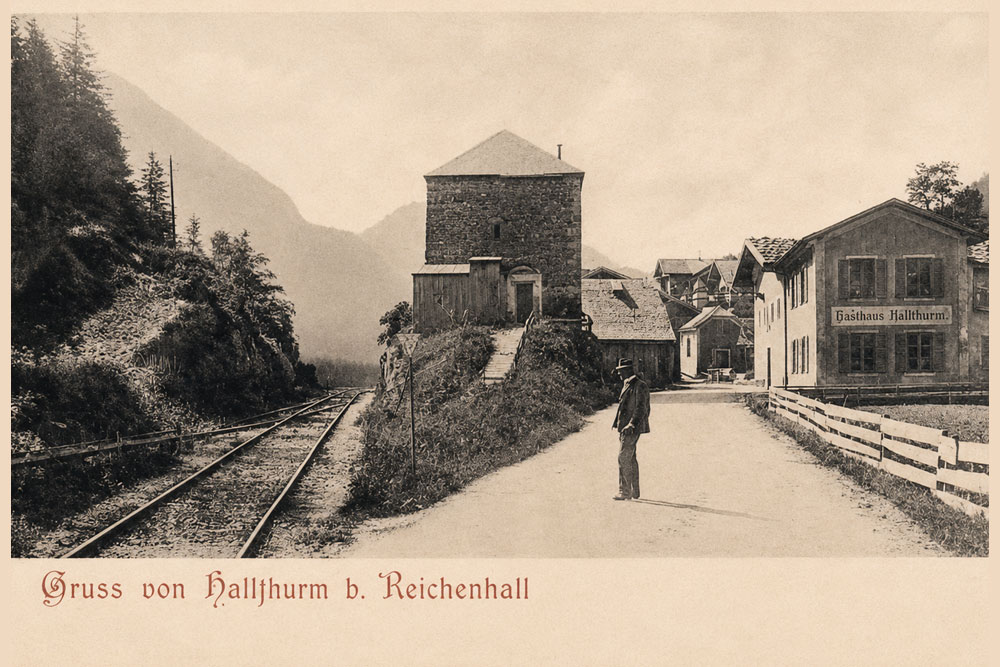 Turm Hallthurm (Hallturm) - Historische Grußkarte, 1911 gelaufen Turm Hallthurm (Hallturm) im Landkreis Berchtesgadener Land