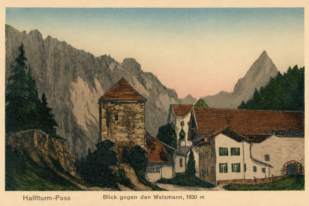 Turm Hallthurm (Hallturm) - Historische Künstlerkarte, 1915 gelaufen Turm Hallthurm (Hallturm) im Landkreis Berchtesgadener Land