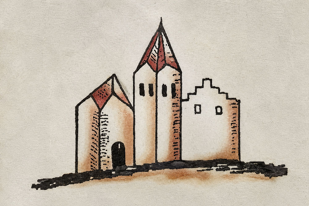 Burg Roggenstein (Burgstall Roggenstein, Ruchenstein, Rockenstein, Ruckenstain) – Ansicht nach Apian, um 1500 Burg Roggenstein (Burgstall Roggenstein, Ruchenstein, Rockenstein, Ruckenstain) im Landkreis Fürstenfeldbruck