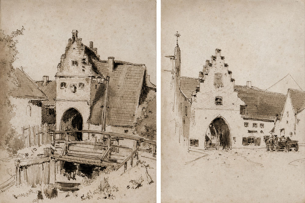 Stadtbefestigung Moosburg (an der Isar) - „Moosburg Isartor von außen und von innen“ von H. Stockmann, 1890 Stadtbefestigung Moosburg (an der Isar) im Landkreis Freising