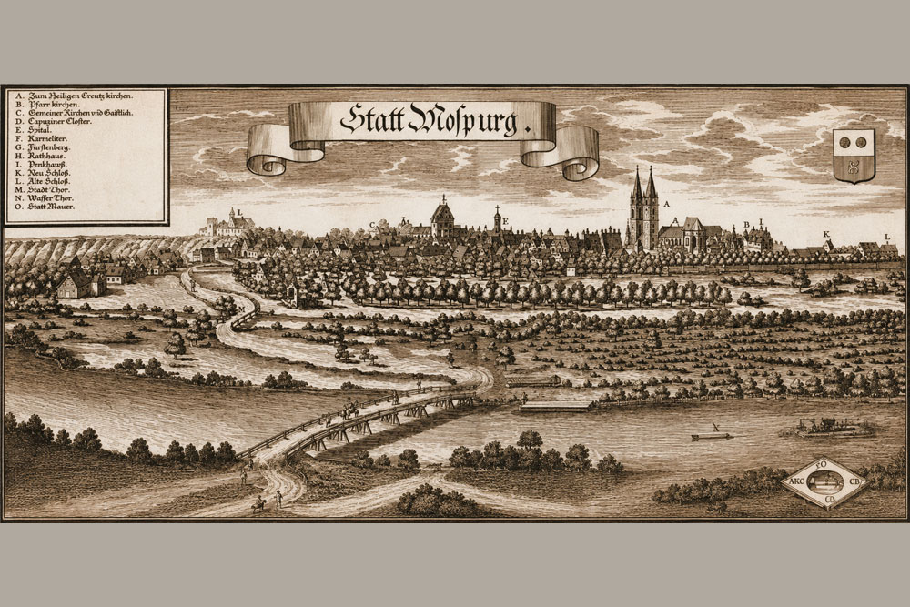 Stadtbefestigung Moosburg (an der Isar) – Kupferstich von Michael Wening, 1723 Stadtbefestigung Moosburg (an der Isar) im Landkreis Freising