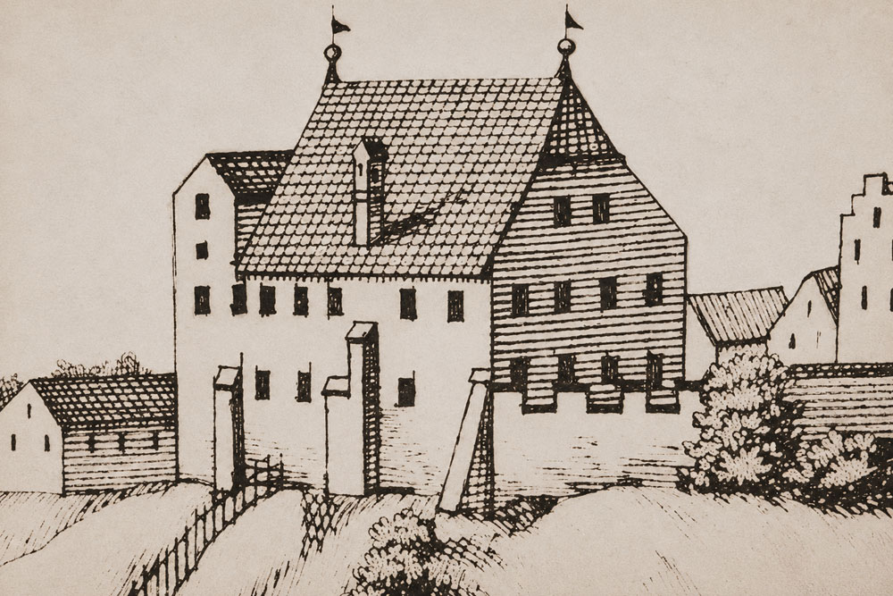 Schloss Neuötting (Pflegschloss) – Kupferstich von Michael Wening, 1701 Schloss Neuötting (Pflegschloss) im Landkreis Altötting