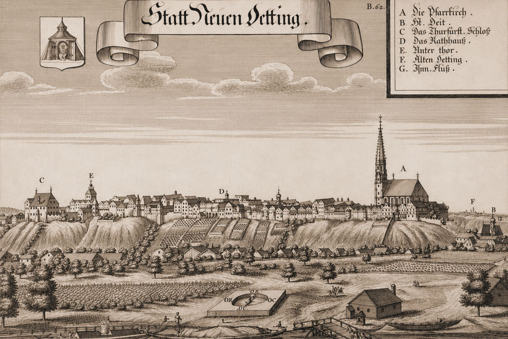 Schloss Neuötting (Pflegschloss) – Kupferstich von Michael Wening, 1701 Schloss Neuötting (Pflegschloss) im Landkreis Altötting
