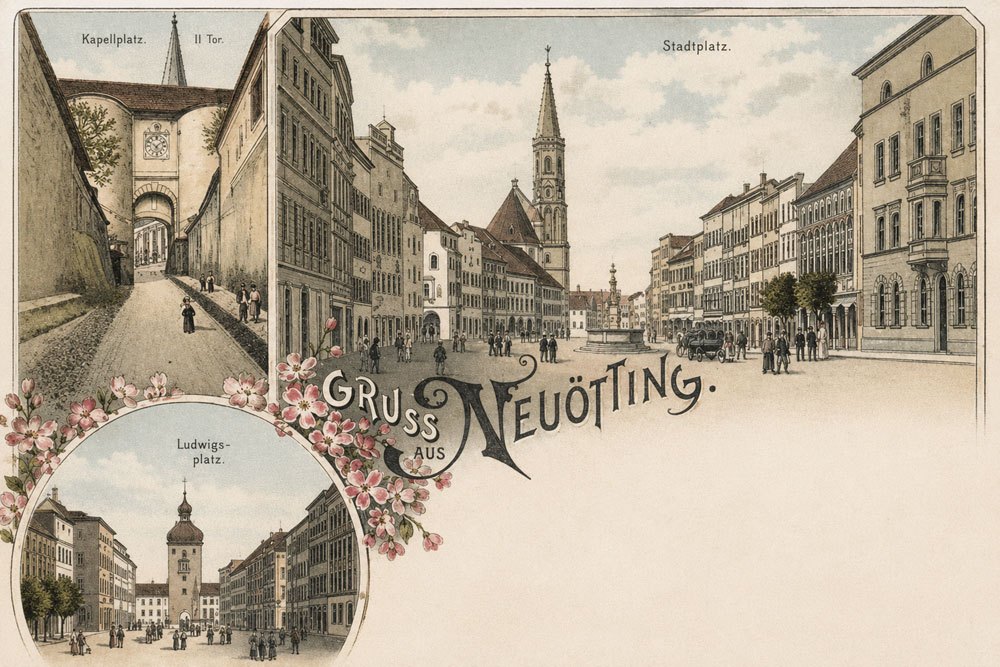 Stadtbefestigung Neuötting – Historische Grußkarte, 1897 gelaufen Stadtbefestigung Neuötting im Landkreis Altötting