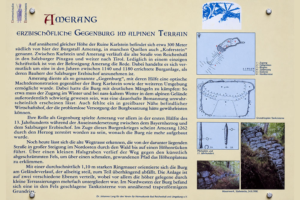 Turmruine Amerang (Burg Amerang, Koferstein) - Info-Tafel Turmruine Amerang (Burg Amerang, Koferstein) im Landkreis Berchtesgadener Land