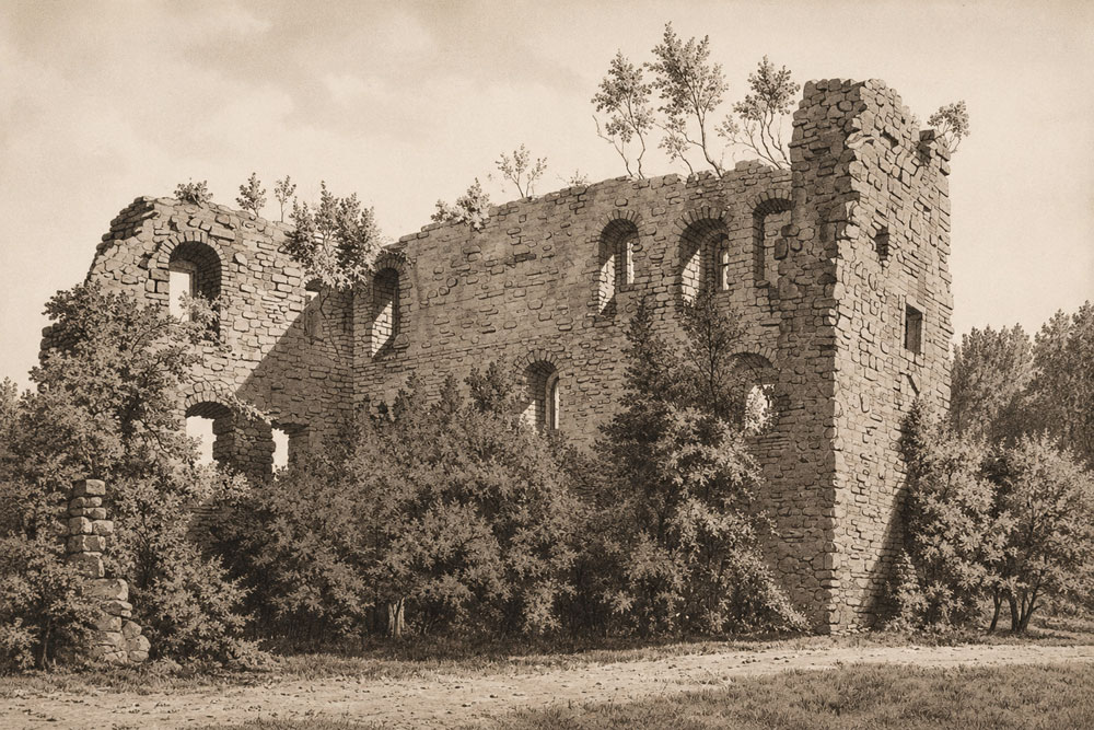 Burgruine Vachenlueg (Schloss Vachenlueg) - Lithografie von Ludwig Hubert, 1878 Burgruine Vachenlueg (Schloss Vachenlueg) im Landkreis Berchtesgadener Land