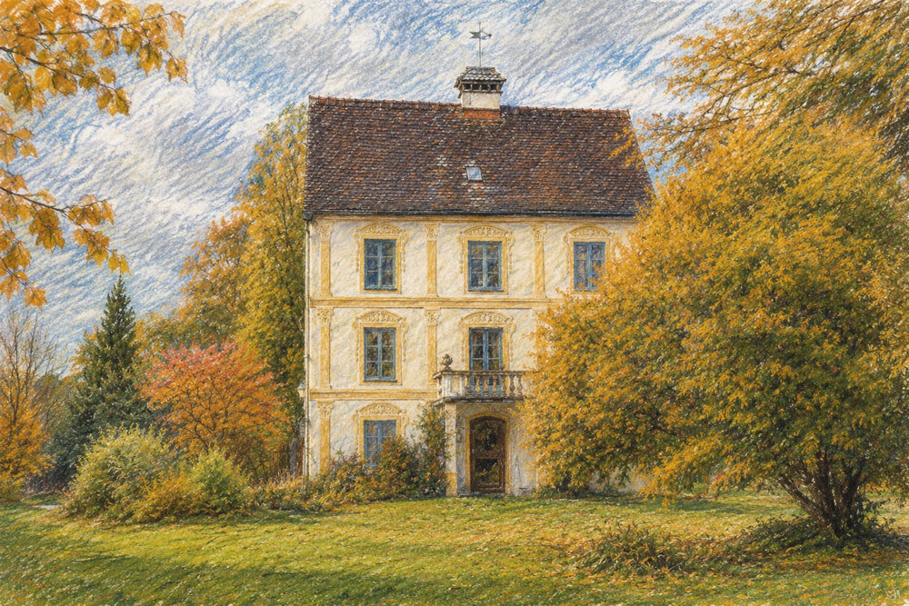 Schloss Brandstätt - Pastellzeichnung Schloss Brandstätt im Landkreis Rosenheim