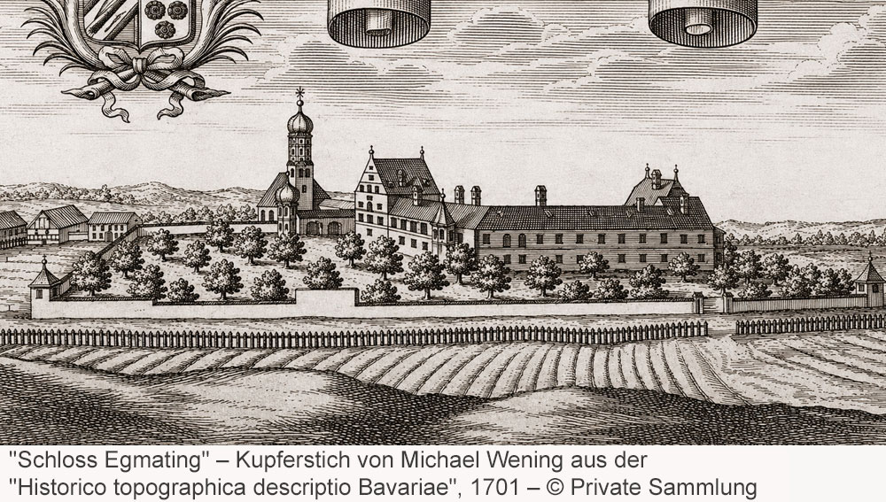 Schloss Egmating – Kupferstich von Michael Wening aus der "Historico topographica descriptio Bavariae", 1701 Schloss Egmating im Landkreis Ebersberg