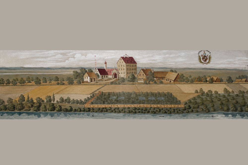 Schloss Erching (Wasserschloss Erching) – Gemälde von Valentin Gappnigg im Fürstengang Freising, 1699 Schloss Erching (Wasserschloss Erching) im Landkreis Freising